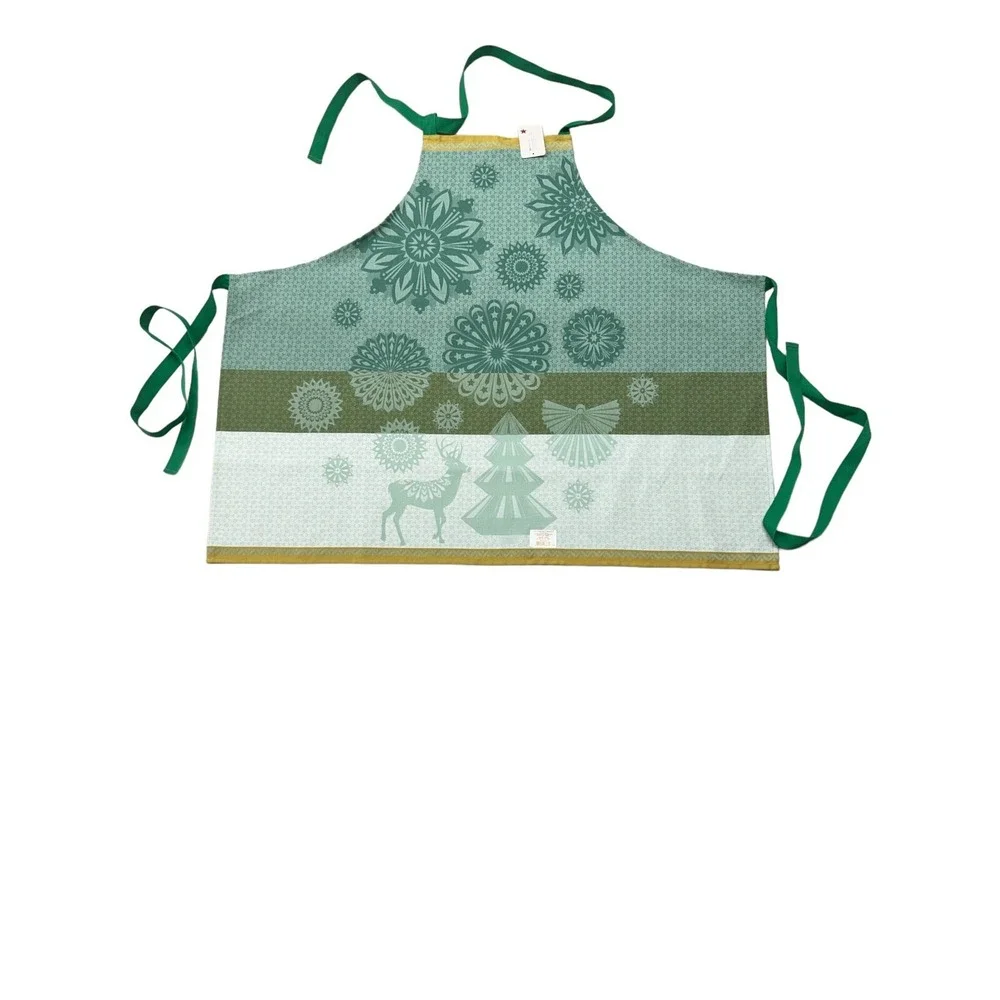 Le Jacquard Francais Apron‎ 100% Cotton Lumieres D'Etoiles - Green 31 x 38 NWT